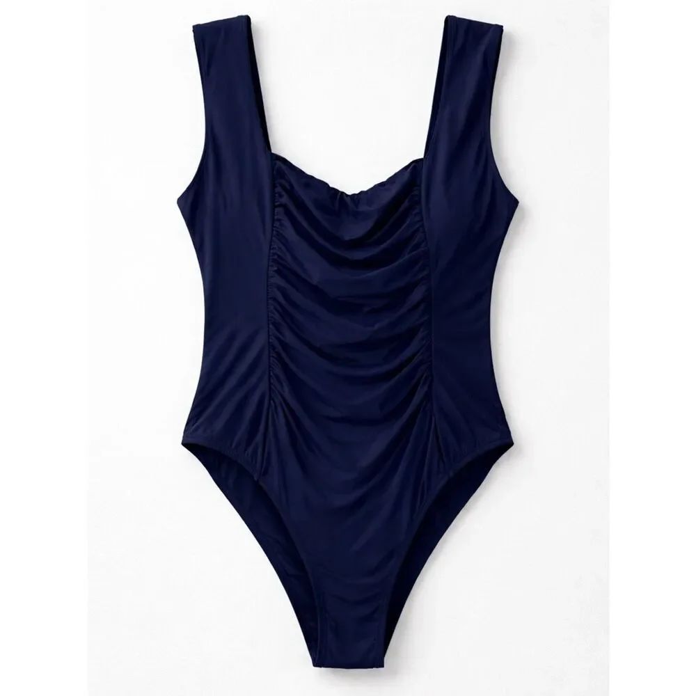 J.Crew Navy Blue Ruched One Piece Swimsuit NWT